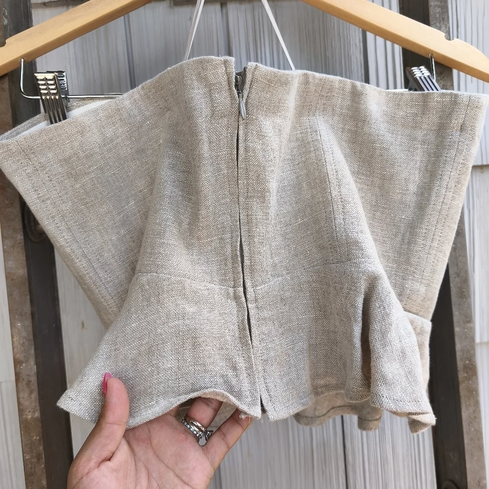 J Crew Linen Cropped Bustier Peplum Top sz 8 Natural Flax Chic Beach Quiet Luxur